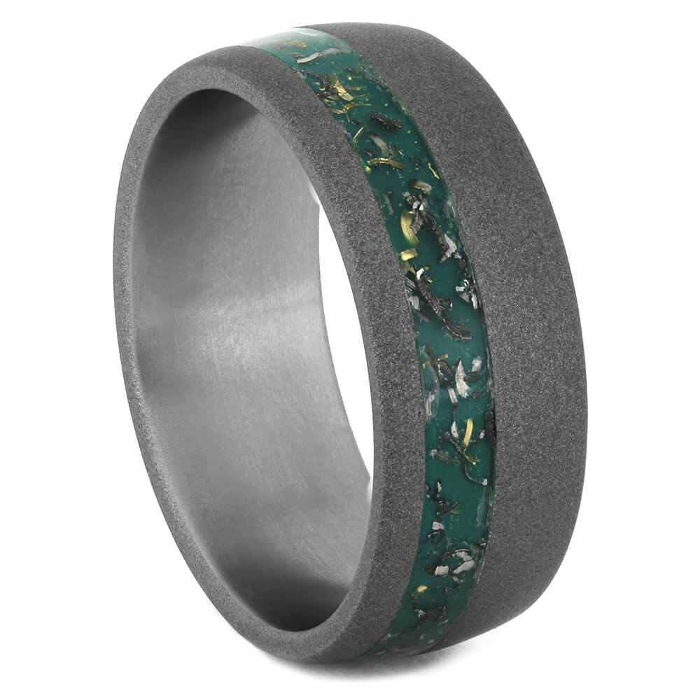 Green Stardust™ Wedding Band In Sandblasted Titanium, Size 11.5-RS11168 - Jewelry by Johan