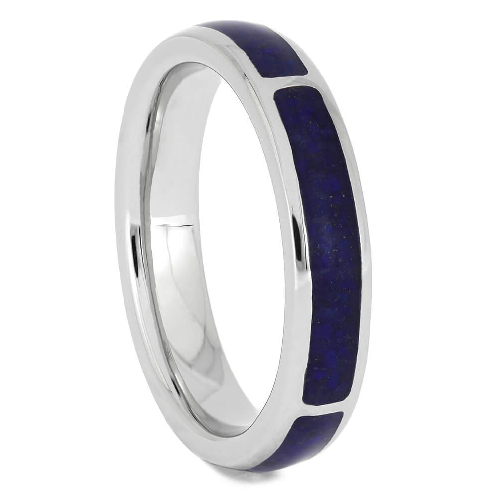 Unique Platinum Wedding Band With Lapis Lazuli