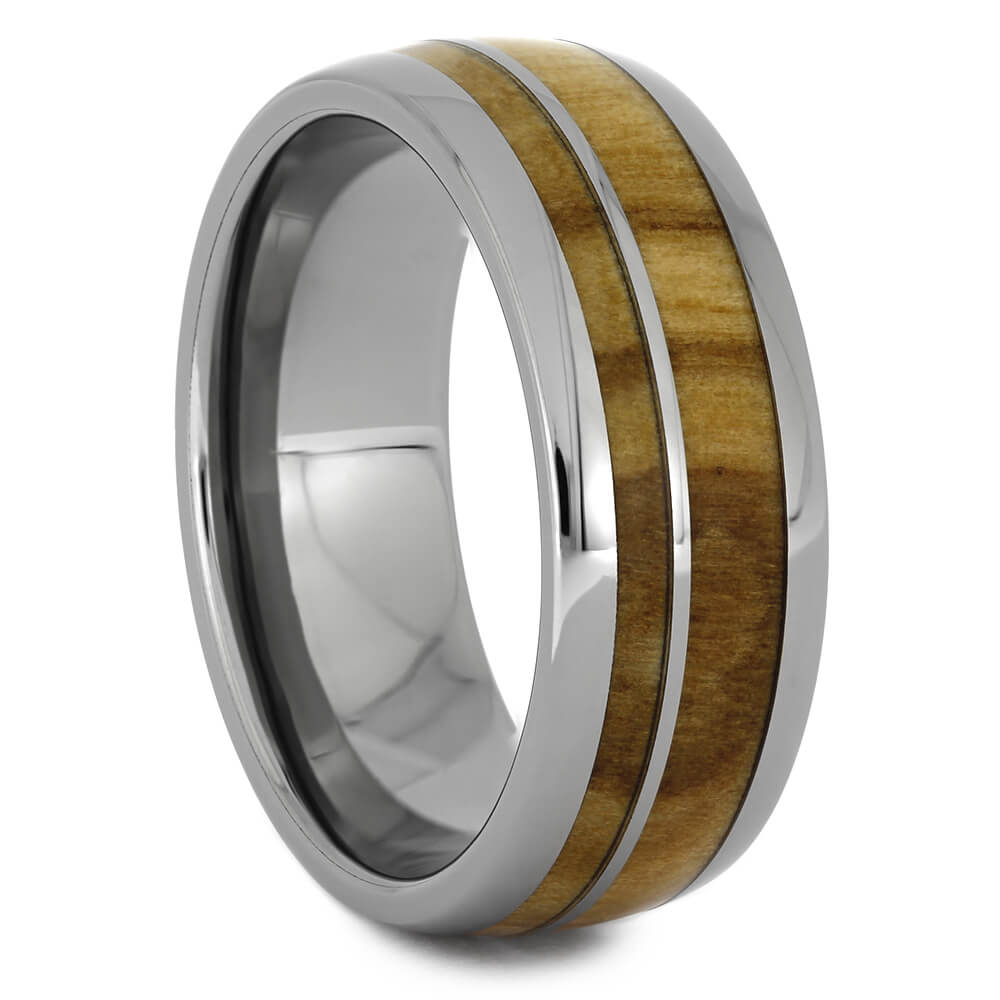 Olive Wood Ring in Polished Titanium, Size 9.5-RS11232 - Jewelry by Johan