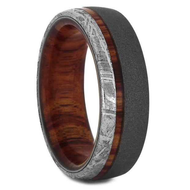 Exotic Wood & Meteorite Wedding Band With Sandblasted Titanium - Jewelry by Johan