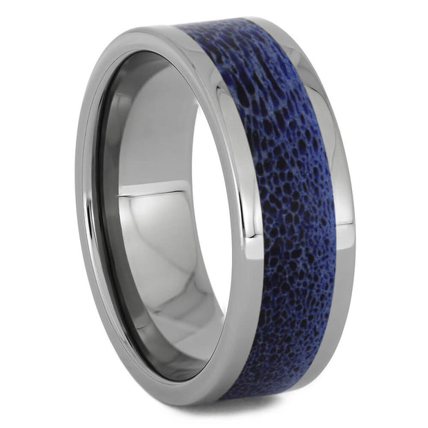 Blue Antler Ring with Titanium Edges