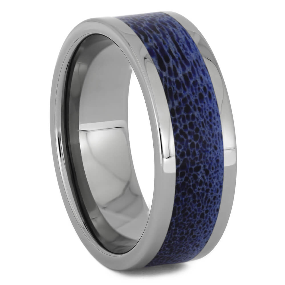 Blue Antler Ring with Titanium Edges