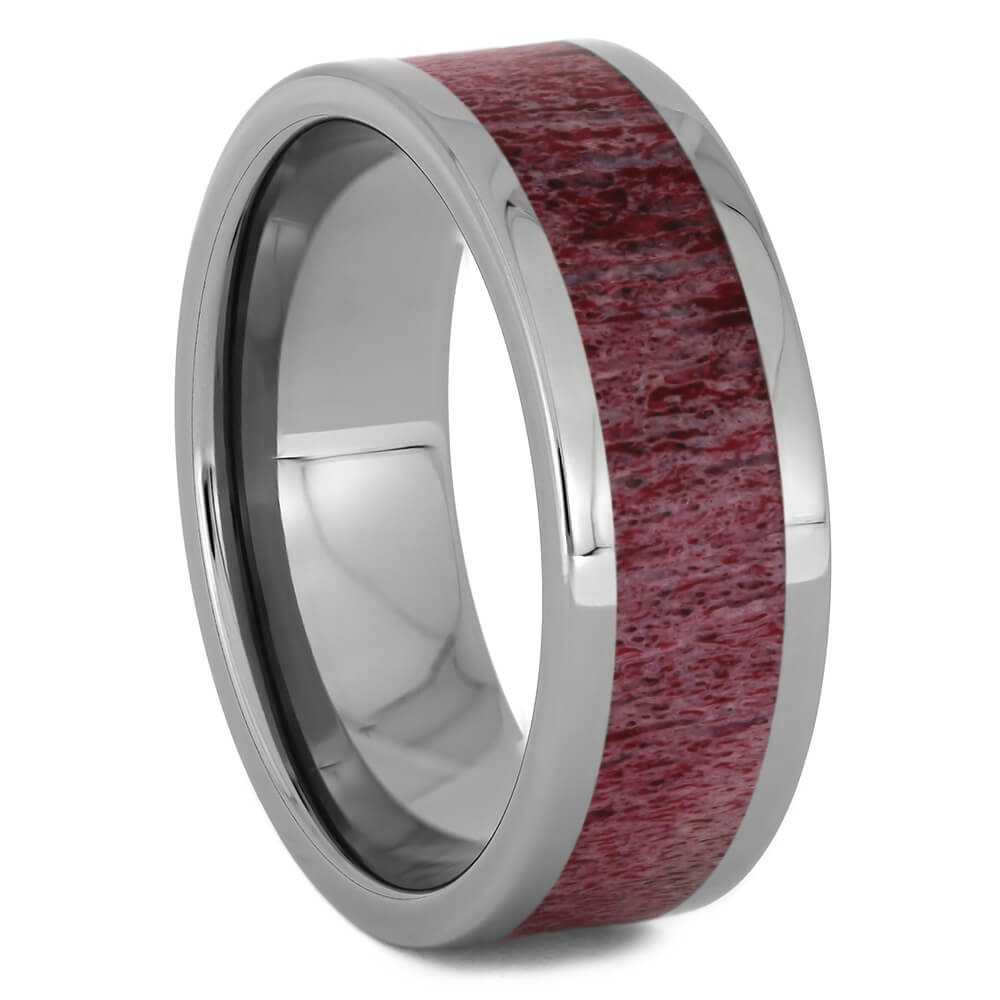 Red Wedding Band with Antler Inlay