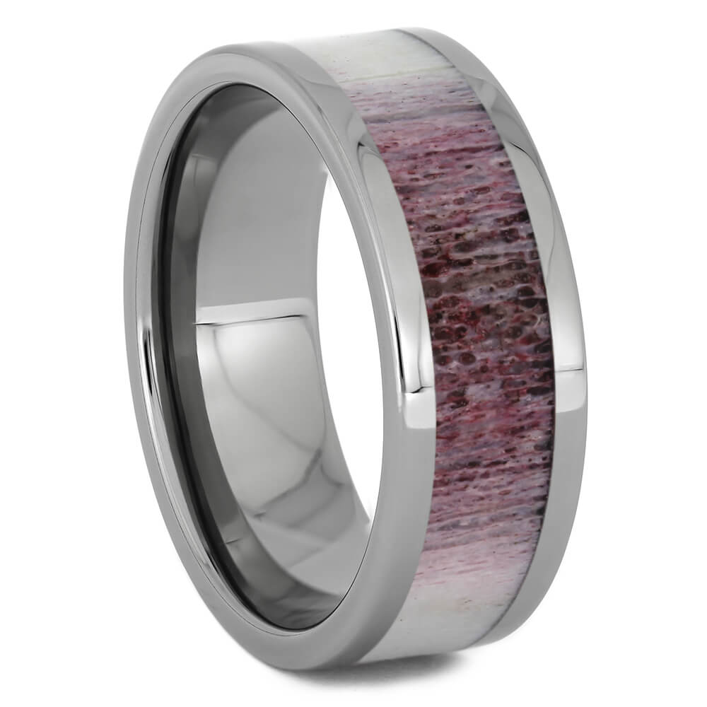 Red Antler Ring with Polished Titanium Edges, Size 11-RS11261 - Jewelry by Johan