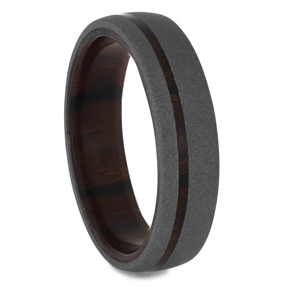 Ironwood & Sandblasted Titanium Band, 6mm Ring - Jewelry by Johan