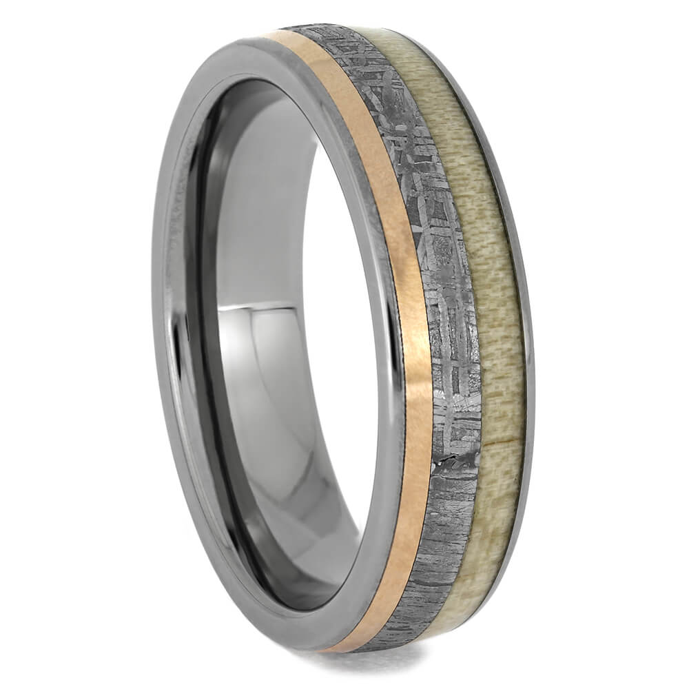 Antler & Meteorite Men's Wedding Band with Rose Gold, Size 9.5-RS11427 - Jewelry by Johan