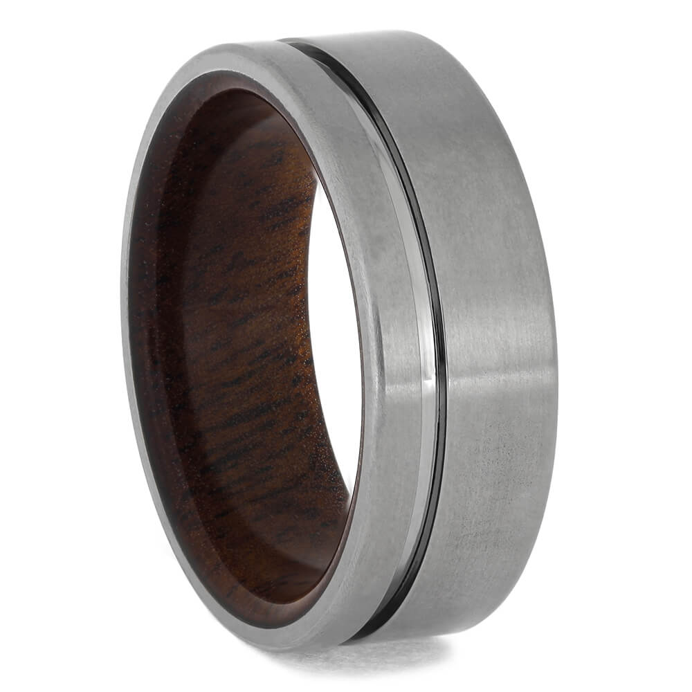 Mahogany Wood Ring Mens Wedding orders Band Titanium Ring 9mm Engagement Band Man Mahogany Wood Wedding Band Polished Gold Ring 18k Gold Plate Ring