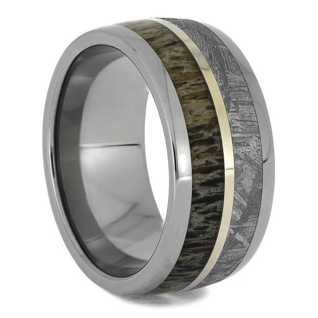 Meteorite & Antler Men's Ring with Gold Pinstripe, Size 9-RS11486 - Jewelry by Johan
