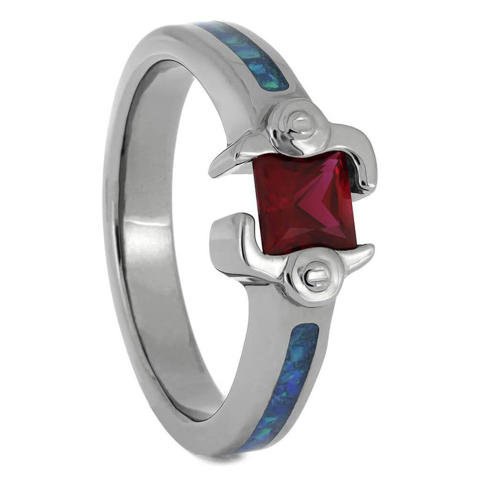 Titanium Ruby Engagement Ring with Opal Jewelry By Johan