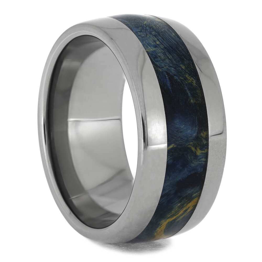 Blue Box Elder Burl Wood Ring In Titanium, Size 9-RS11525 - Jewelry by Johan