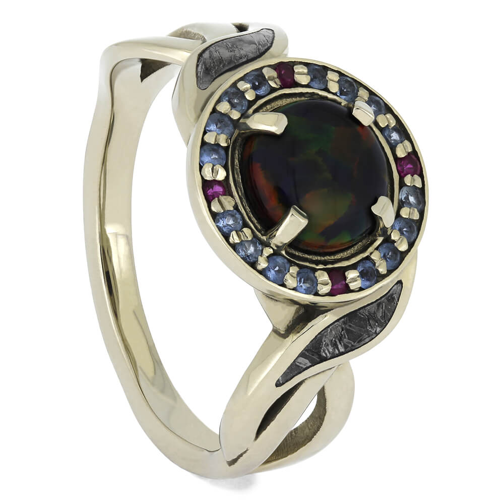 Opal Engagement Ring With Aquamarines And Rubies