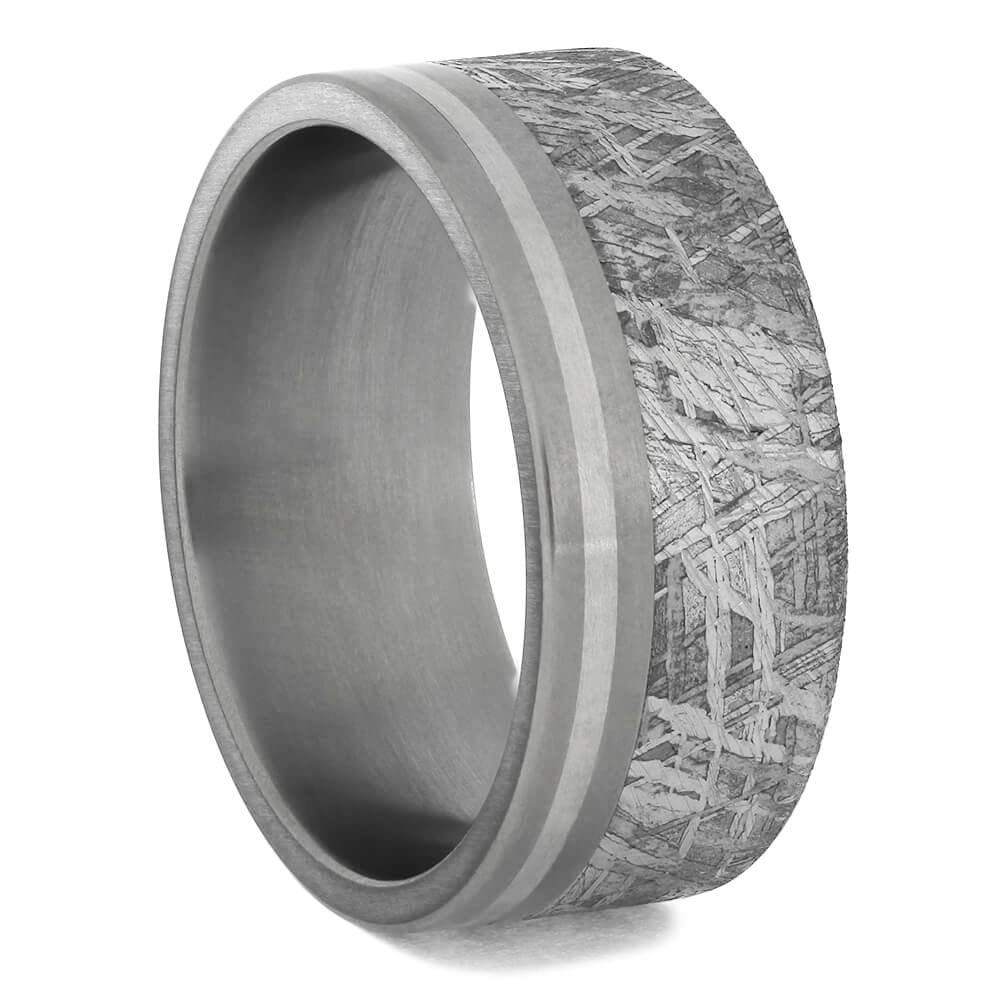 Masculine Wedding Band with Meteorite and Platinum