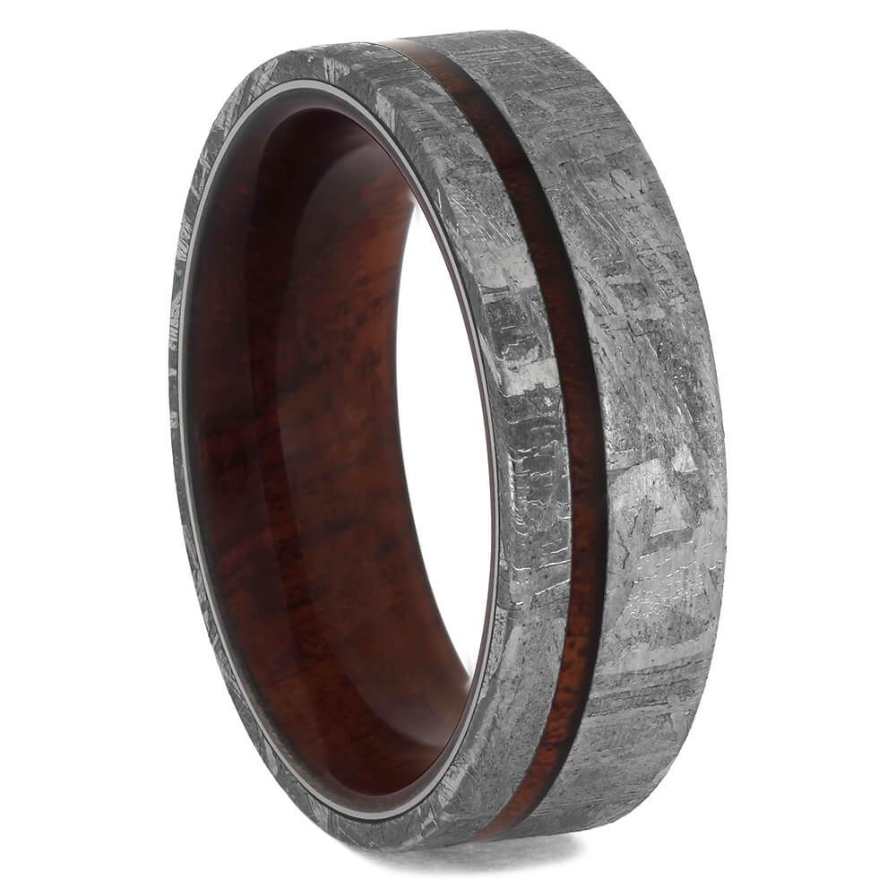 Meteorite Ring with Bloodwood Sleeve and Pinstripe-2247 - Jewelry by Johan