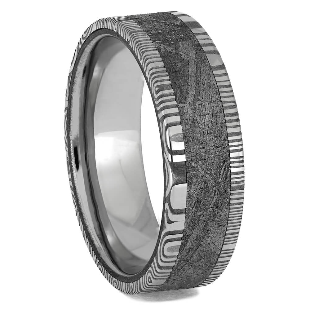 Meteorite and Damascus Wedding Band