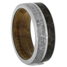 Meteorite Ring, Dinosaur Bone Wedding Band With Whiskey Barrel Sleeve-3426 - Jewelry by Johan