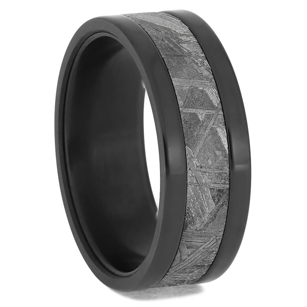 Black Zirconium Ring with Meteorite