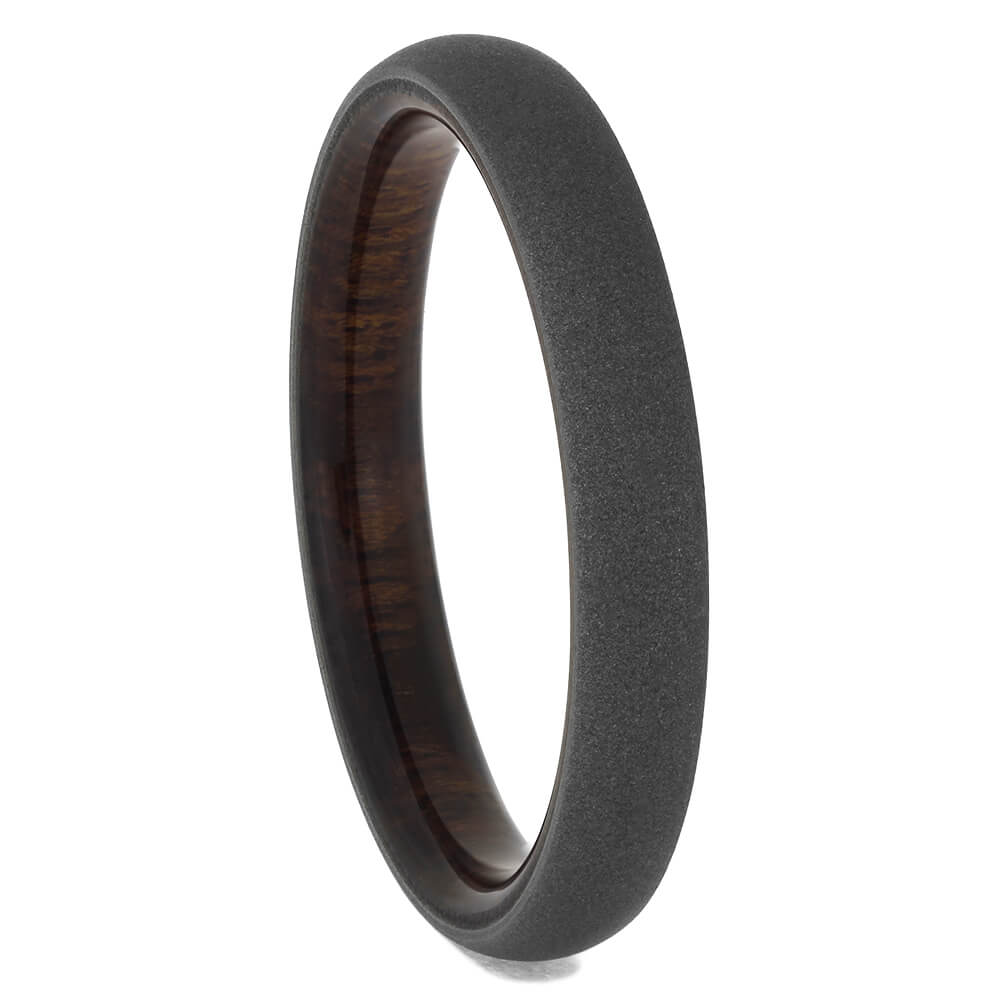 Thin Sandblasted Titanium Ring with Wood Sleeve
