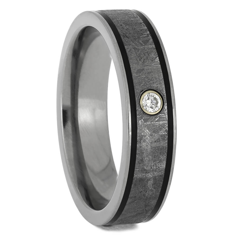 Meteorite and Diamond Wedding Bands