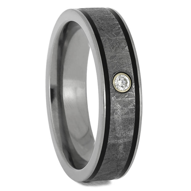 Meteorite and Diamond Wedding Bands