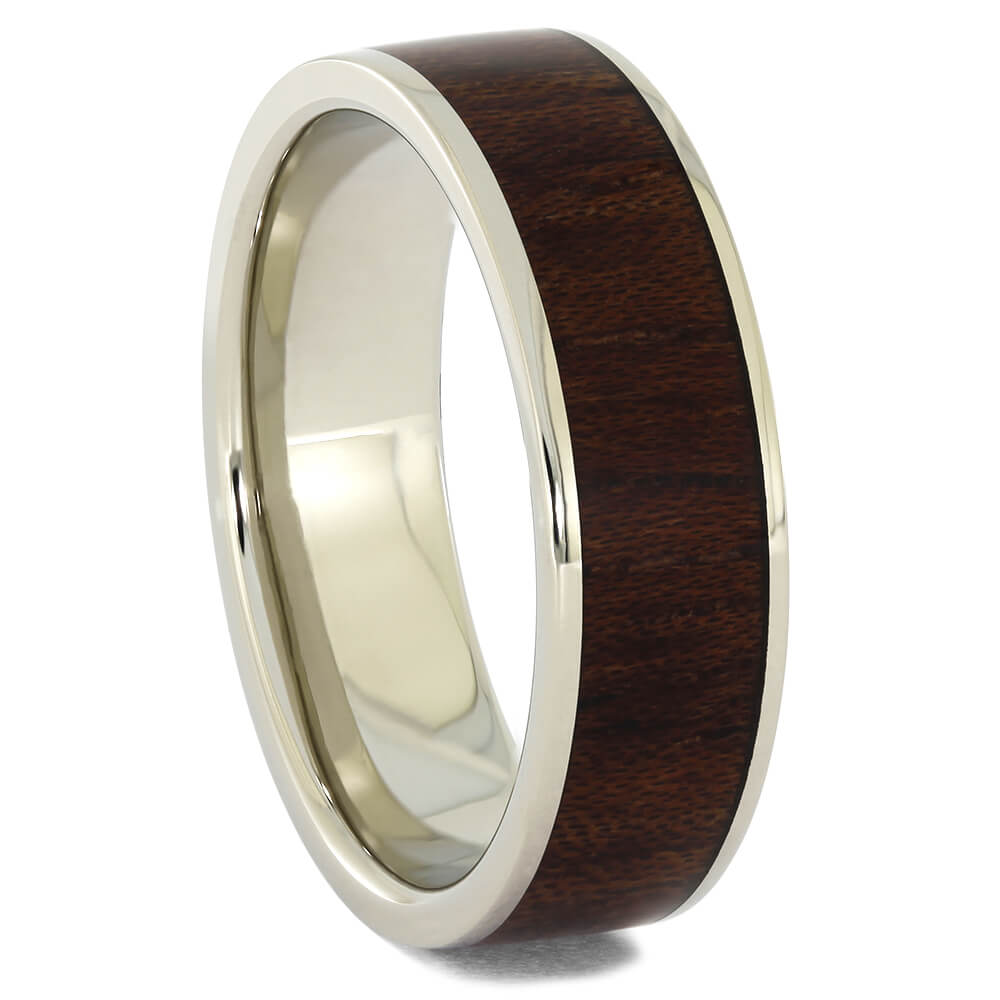 Wood and White Gold Wedding Bands