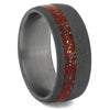Red Stardust wedding band in sandblasted titanium, celestial design.
