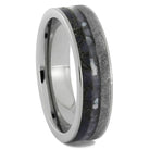 Meteorite and Dinosaur Bone Wedding Band with Mother of Pearl