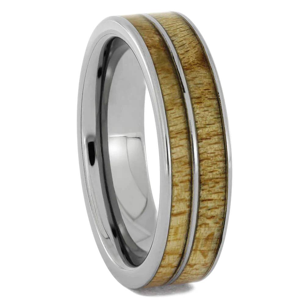 Maple Wood Wedding Band in Polished Titanium
