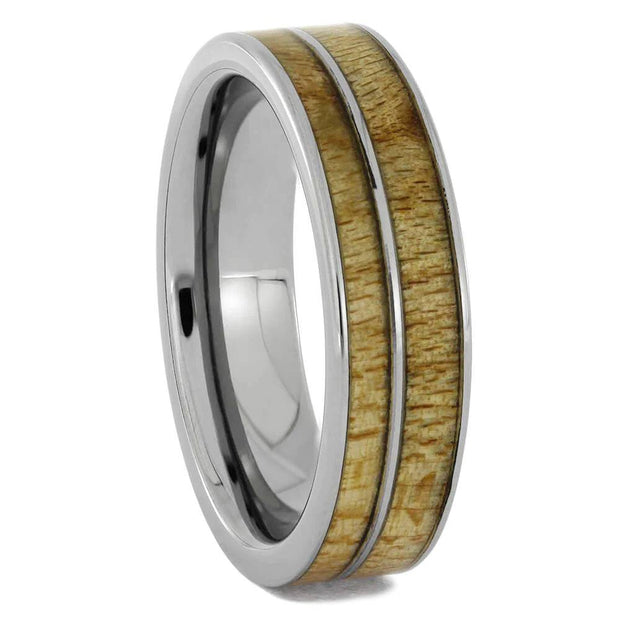 Maple Wood Wedding Band in Polished Titanium