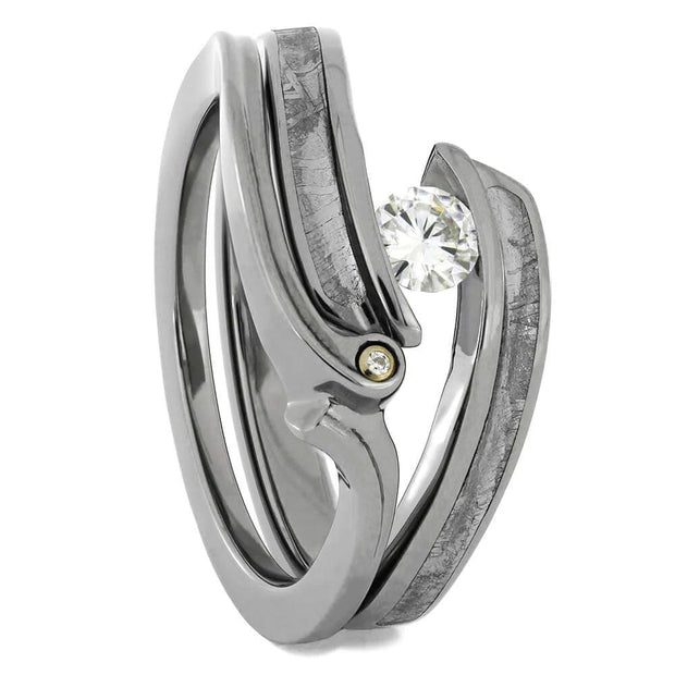 Meteorite and Moissanite Bridal Set