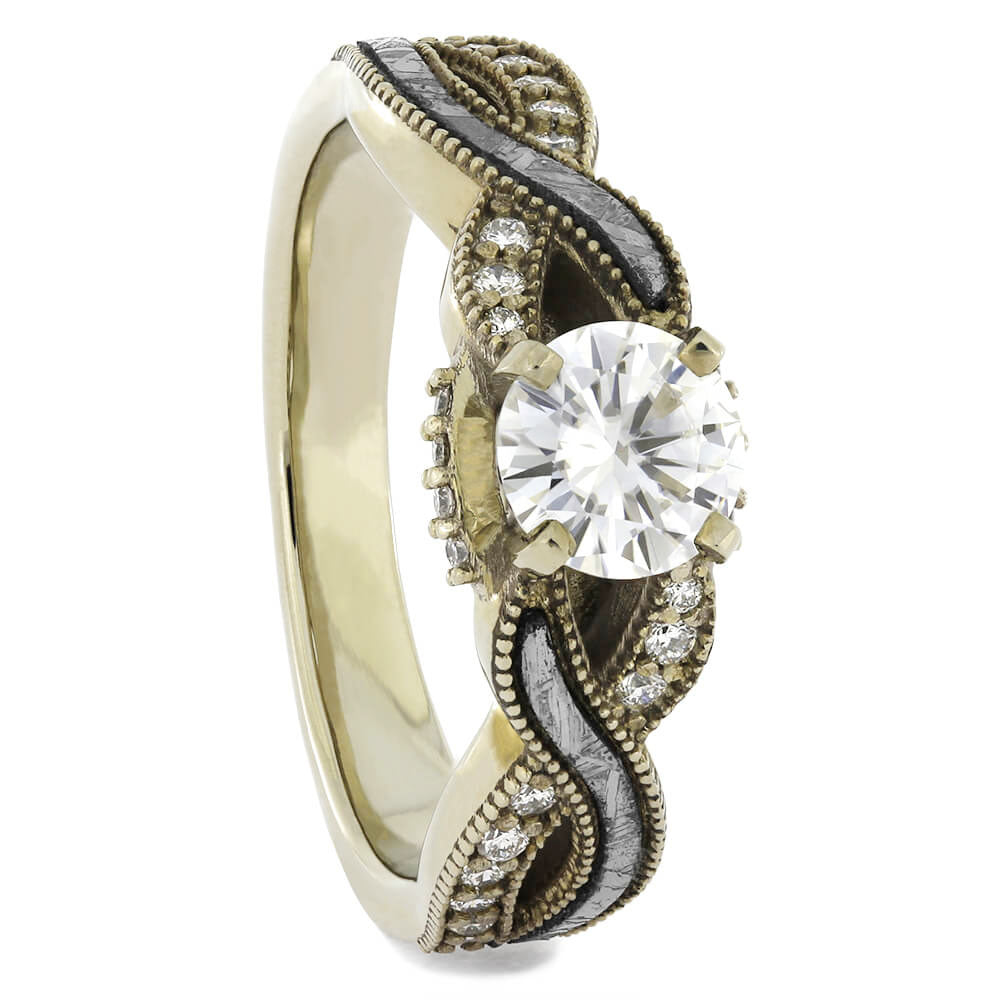 Diamond Twist Engagement Ring with Meteorite