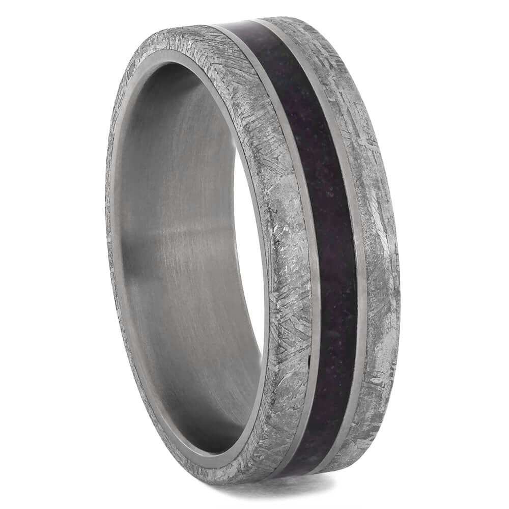 Authentic Meteorite and Amethyst Wedding Band
