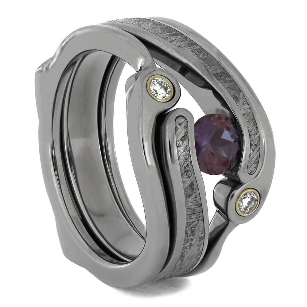 Titanium Alexandrite Tension Ring with Meteorite Inlay