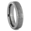 Genuine meteorite wedding band with polished titanium sleeve.