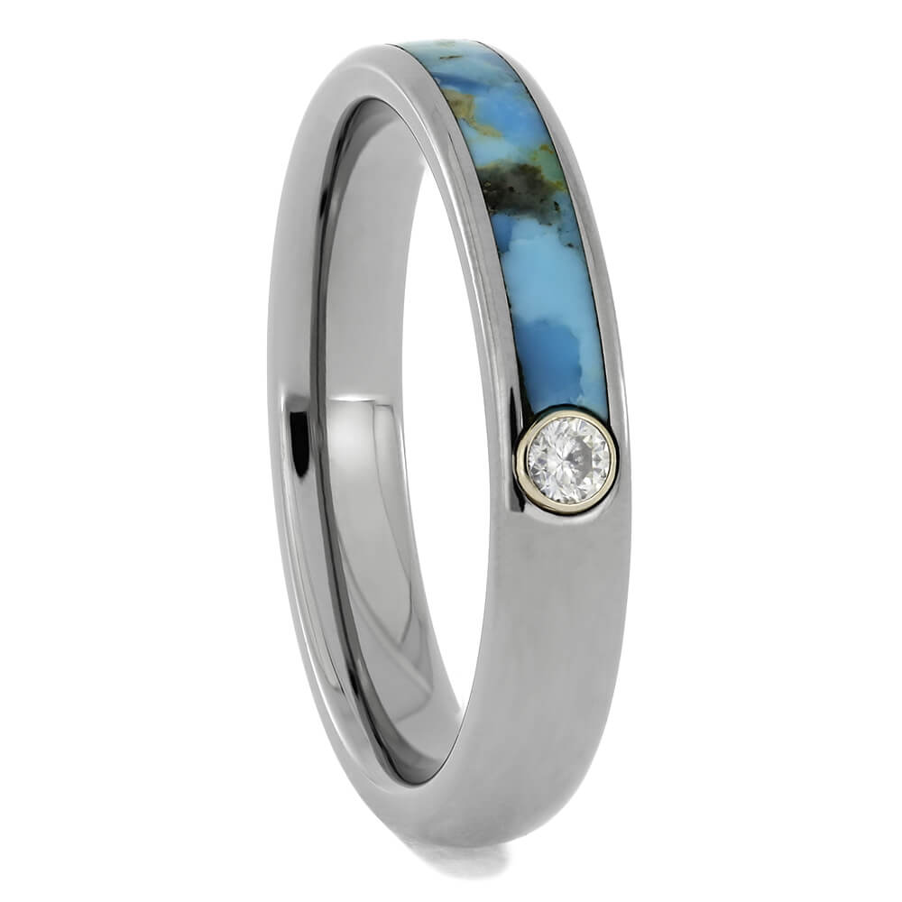 Moissanite Wedding Band with Turquoise