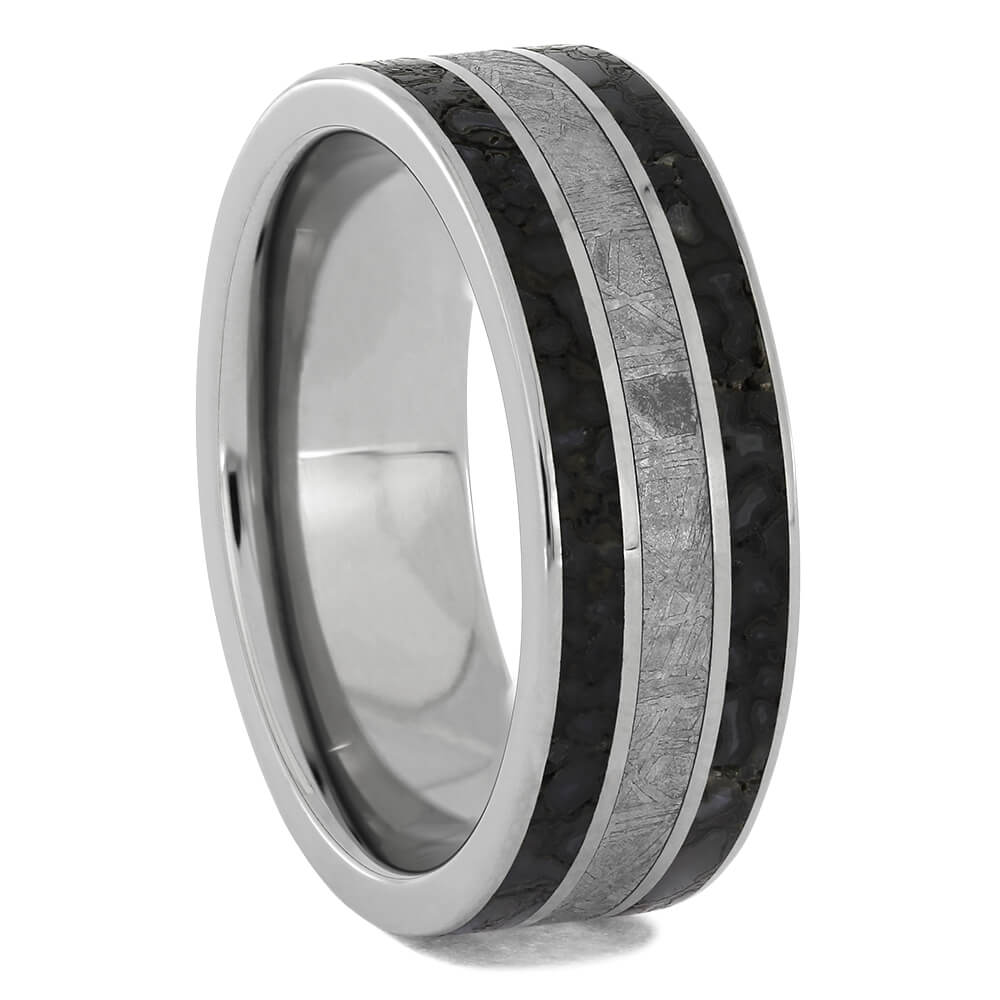 Dinosaur Bone and Meteorite Ring