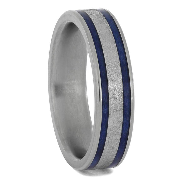 Blue Wood Ring with Authentic Meteorite