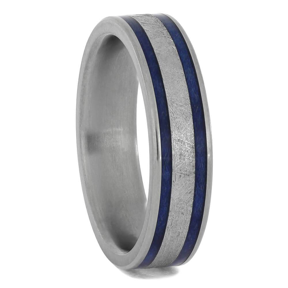 Blue Wood Ring with Authentic Meteorite