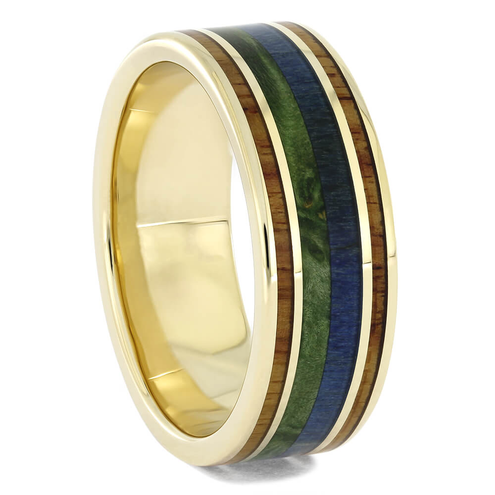 Wood Wedding Band in Yellow Gold