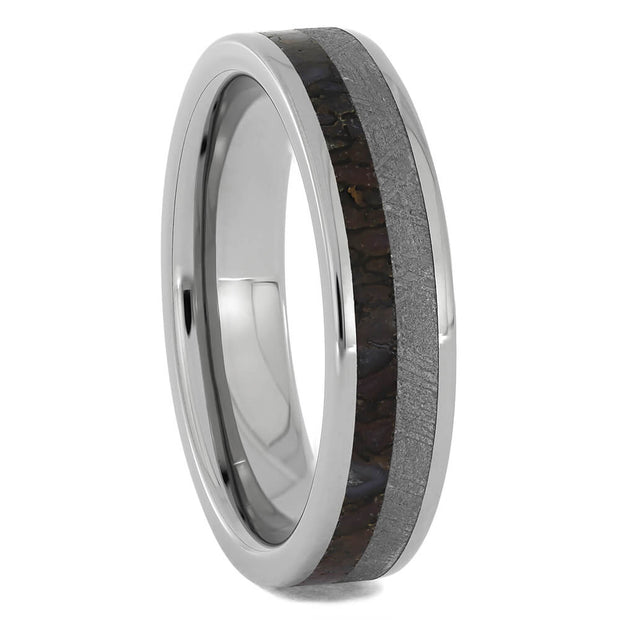 Meteorite and Dinosaur Bone Wedding Band