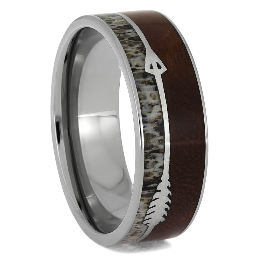 Titanium Wedding Band with Antler and Wood