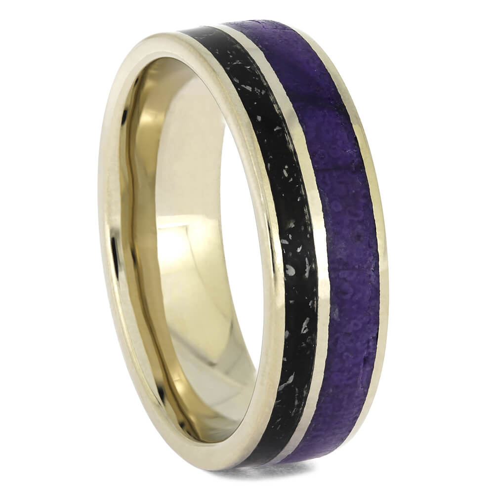 White Gold Wedding Band with Purple Inlay