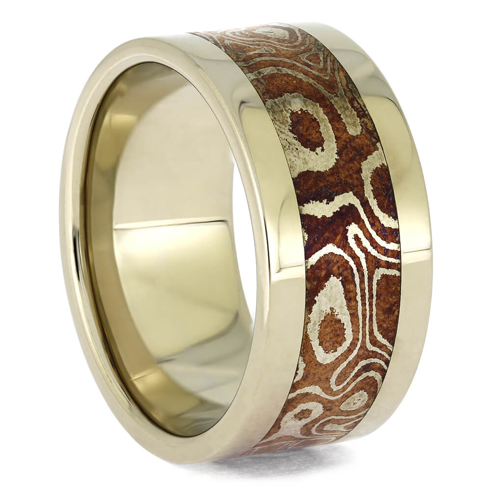 White Gold Ring with Copper Mokume Inlay