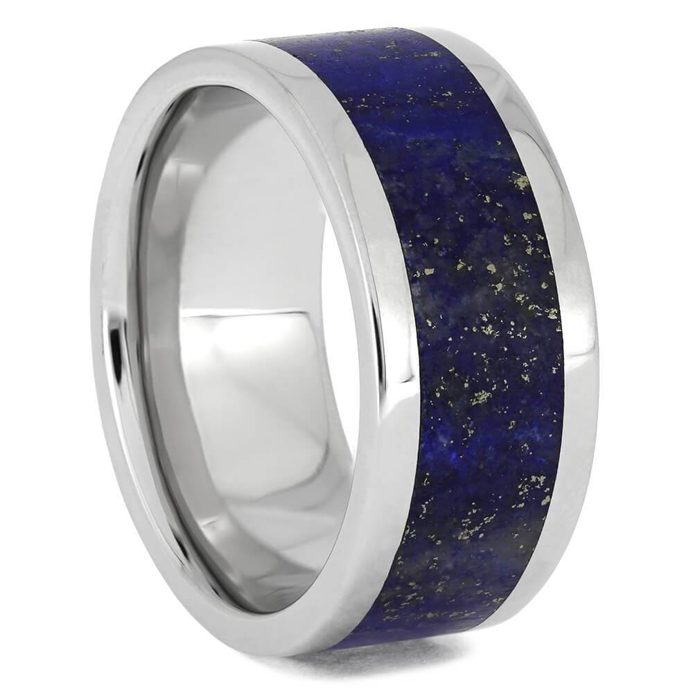 Platinum Wedding Band With Lapis Lazuli, Blue Ring for Groom - Jewelry by Johan