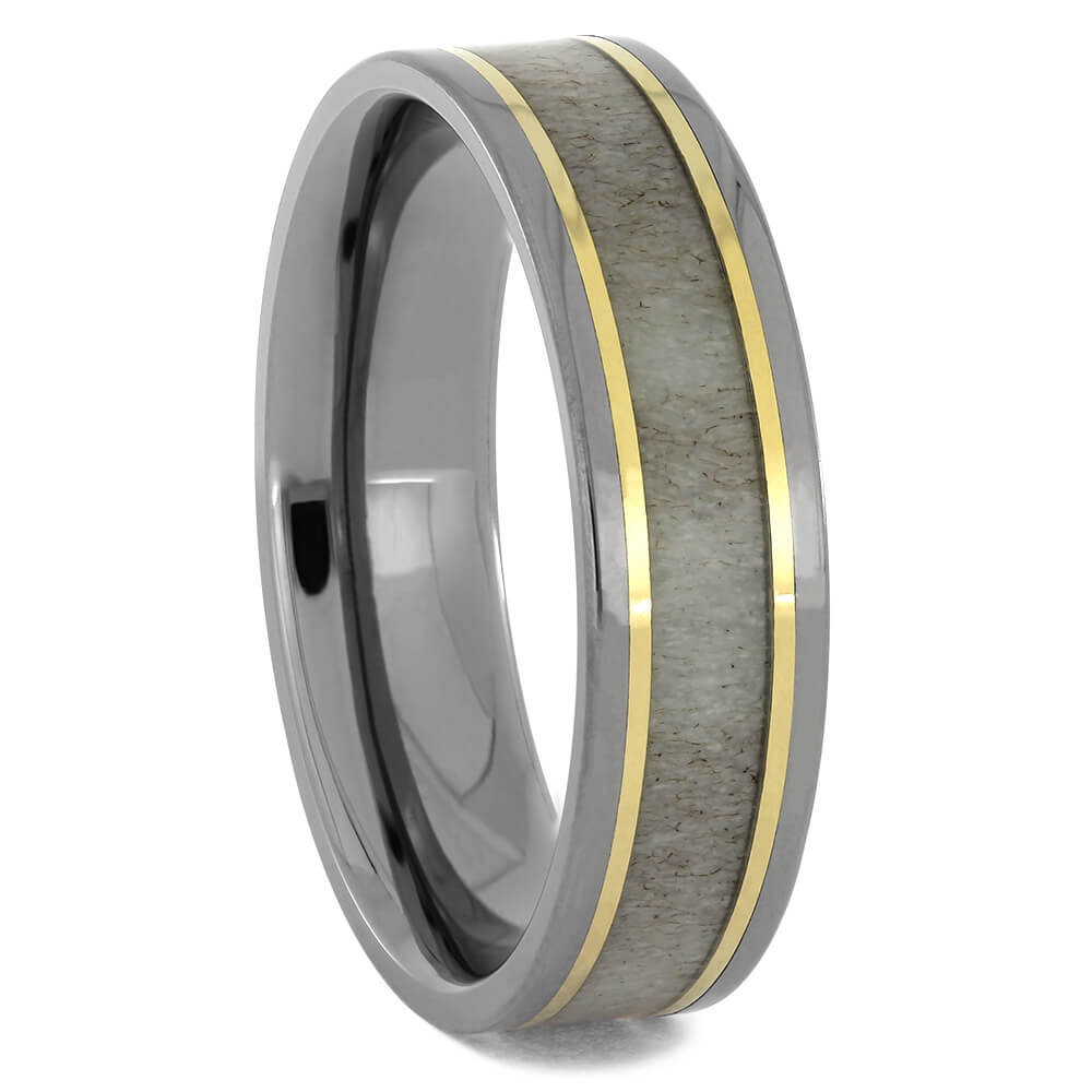 Antler and Titanium Ring in Yellow Gold