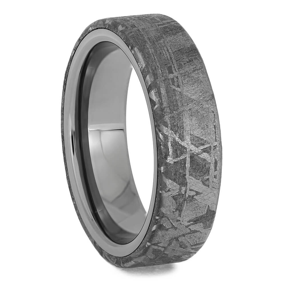 Titanium Wedding Band With Perfect Meteorite Overlay, Size 6-RS9522 - Jewelry by Johan