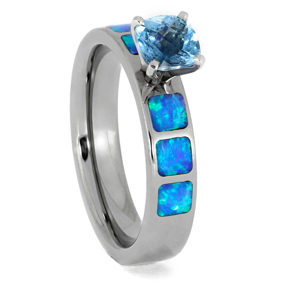 Aquamarine Engagement Ring with Opal in Titanium
