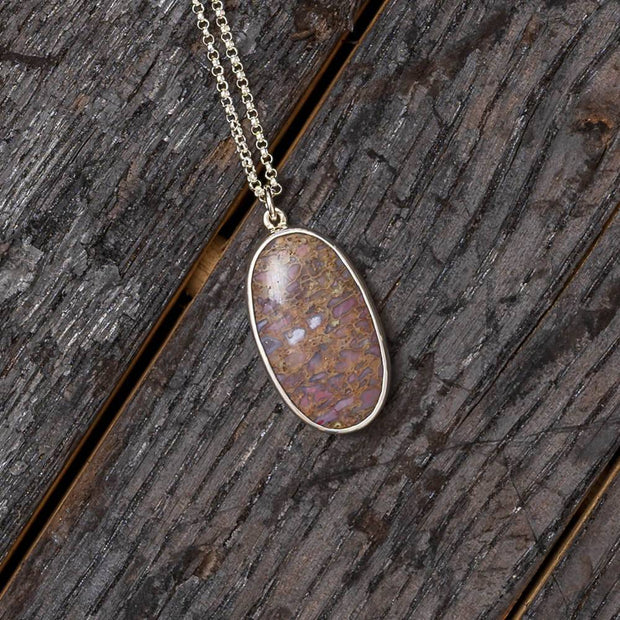 Oval Dinosaur Bone Pendant Necklace