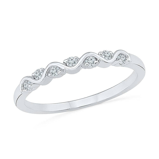Alternating Diamond Wedding Band in Polished White Gold - Jewelry by Johan