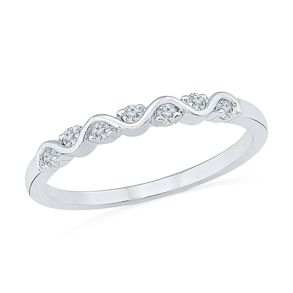 Alternating Diamond Wedding Band in Polished White Gold - Jewelry by Johan
