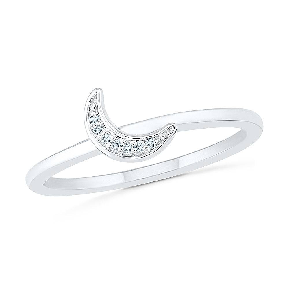 Diamond Statement Ring with Crescent Moon in White Gold or Sterling Silver - Jewelry by Johan